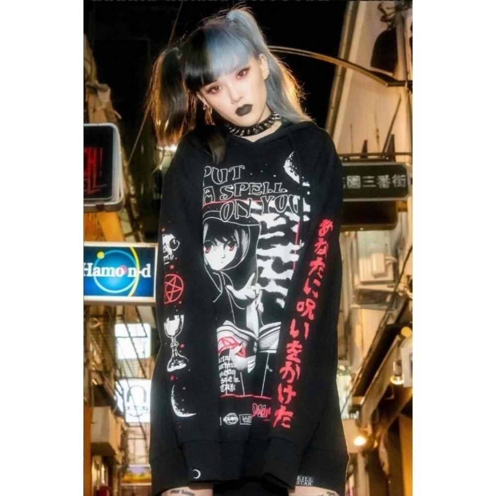 KILLSTAR ✦ Spell Hoodie ✦ Black Oversized Pullover w/ D‑Rings Graphic NWT